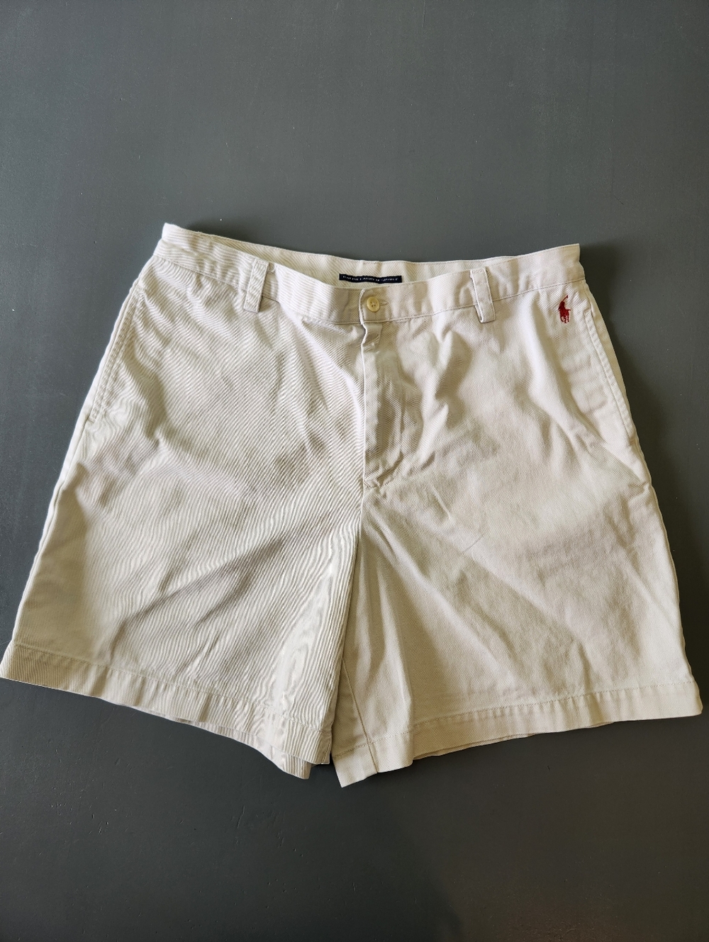 Ralph Lauren Sport Shorts Womens 12 Chino Flat Front Cream VTG 6" Inseam Stain